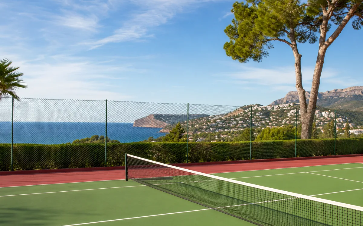 Pista de tenis con vistas al mar en Moraira