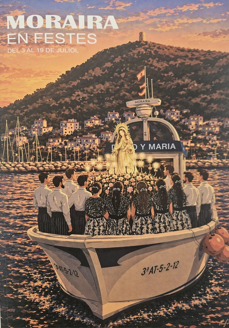 Fuegos artificiales en las fiestas patronales de Moraira 2026 junto al mar