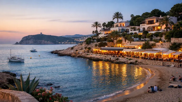 Abendstimmung an der Küste von Moraira mit ruhiger Promenade und Blick aufs Meer