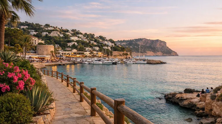 Avondzicht bij de haven van Moraira met uitzicht op zee