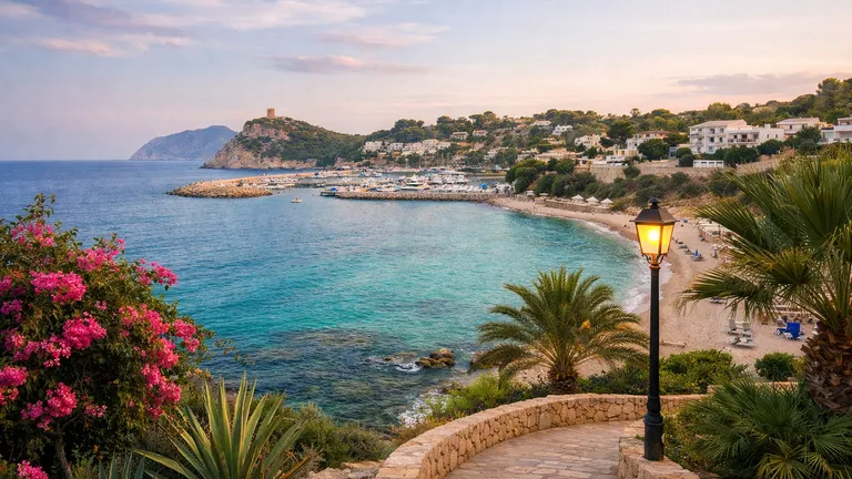 Abendstimmung am Hafen von Moraira mit Blick Richtung Küste