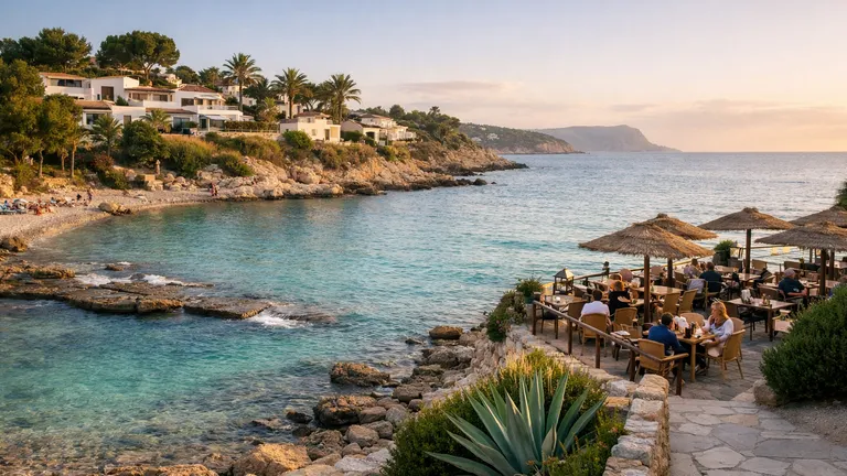 Atardecer en Cala Andrago en Moraira con el mar en calma