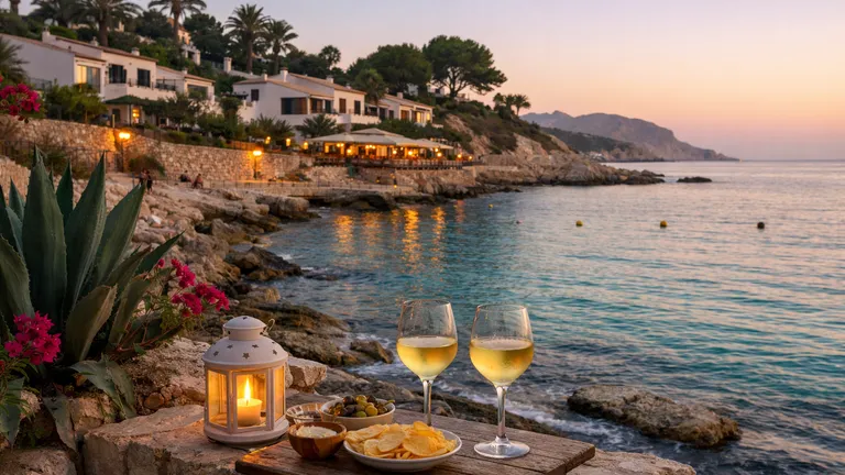 Abendstimmung an der Cala Andrago in Moraira mit Blick auf das ruhige Meer